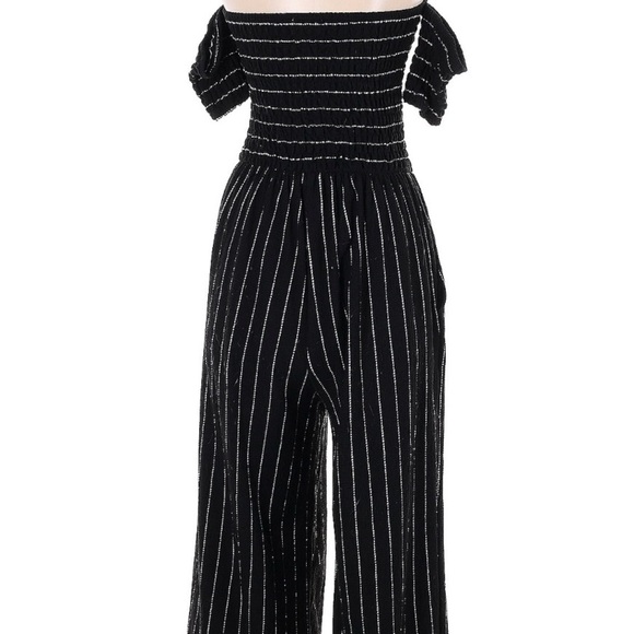 Alter’d state black and white striped wide leg off the shoulder romper - Picture 2 of 5